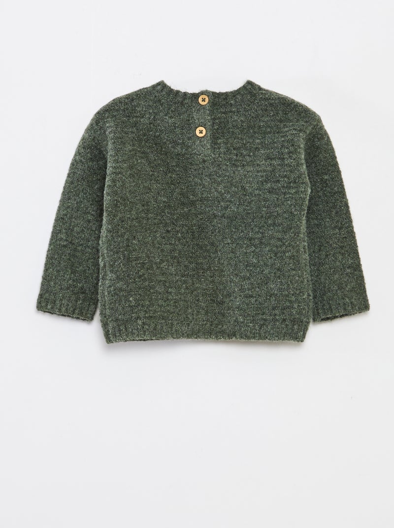 Pull à col rond en maille avec broderies à la poitrine Vert - Kiabi