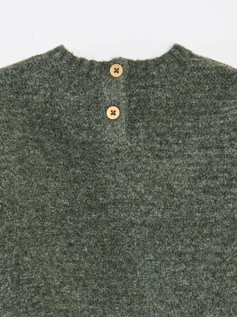 Pull à col rond en maille avec broderies à la poitrine Vert - Kiabi