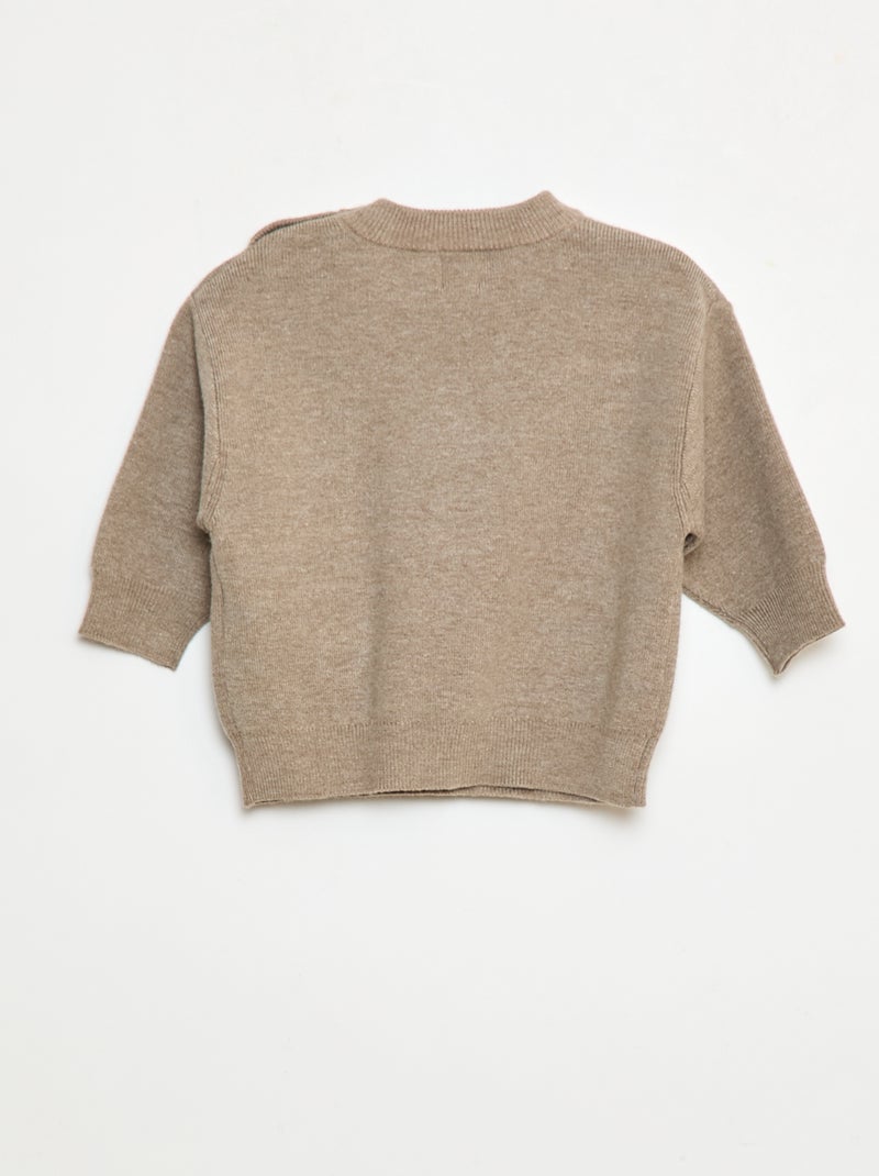 Pull à col rond en maille avec broderies Beige - Kiabi