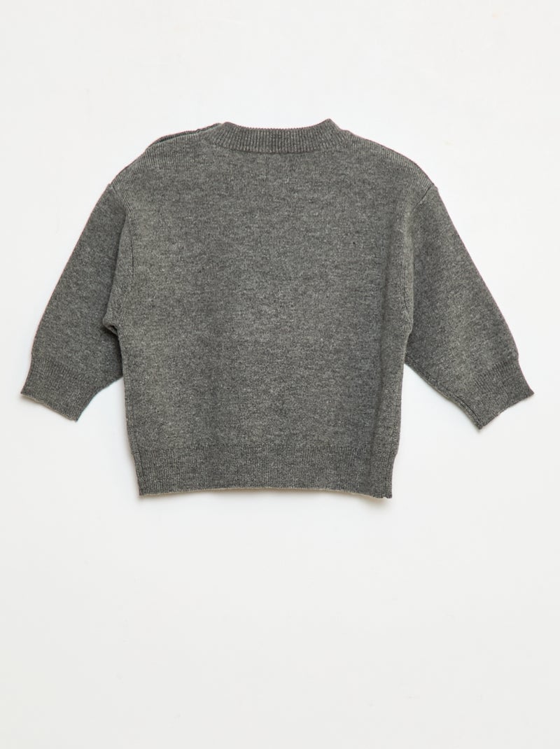 Pull à col rond en maille avec broderies Gris - Kiabi