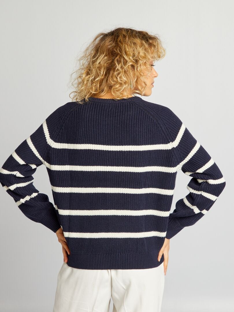 Pull Col Rond En Maille Bleu Kiabi