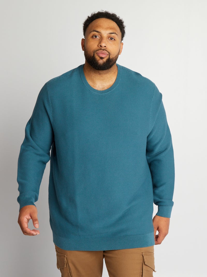Pull à col rond en maille bleu sombre - Kiabi