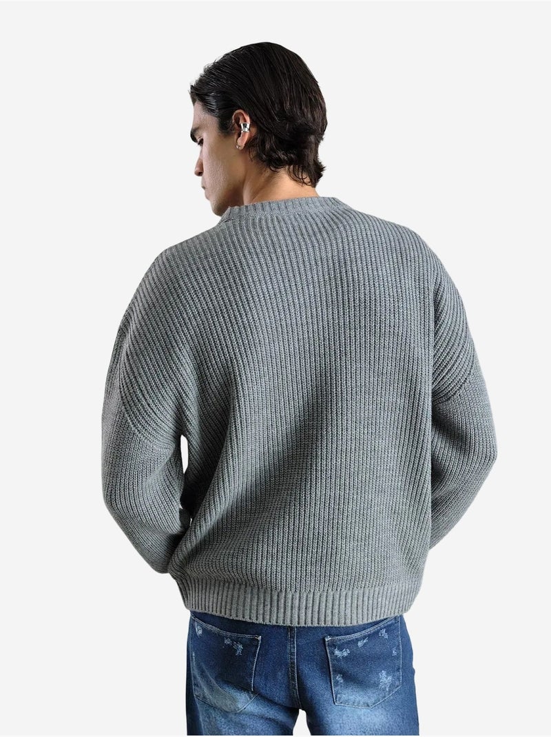 Pull à col rond en maille côtelée épaisse giesto Gris - Kiabi