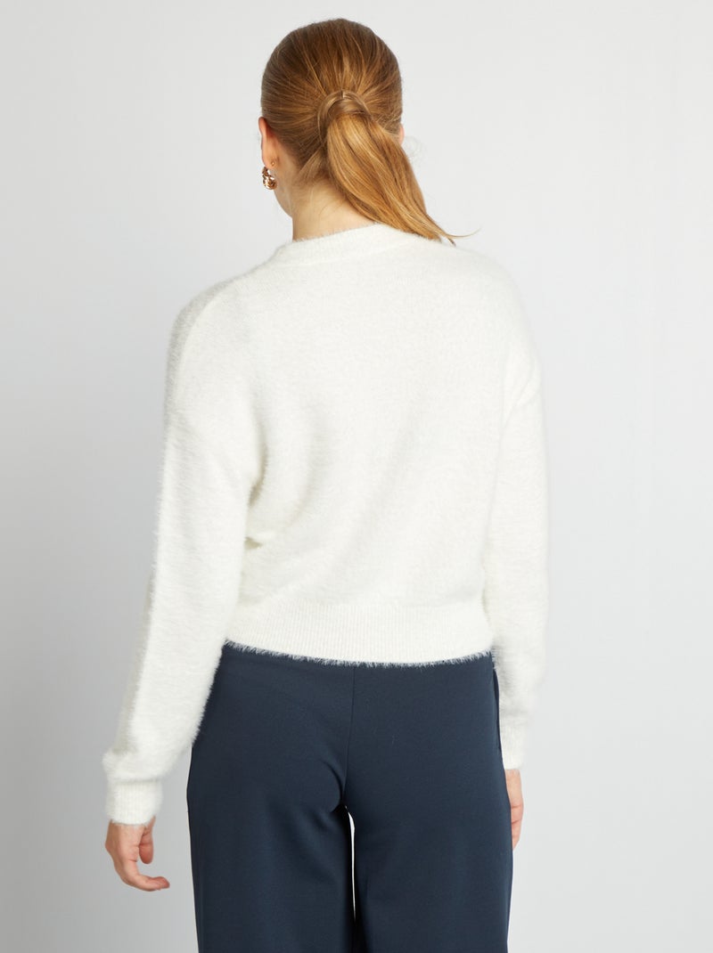 Pull à col rond en maille douce blanc - Kiabi