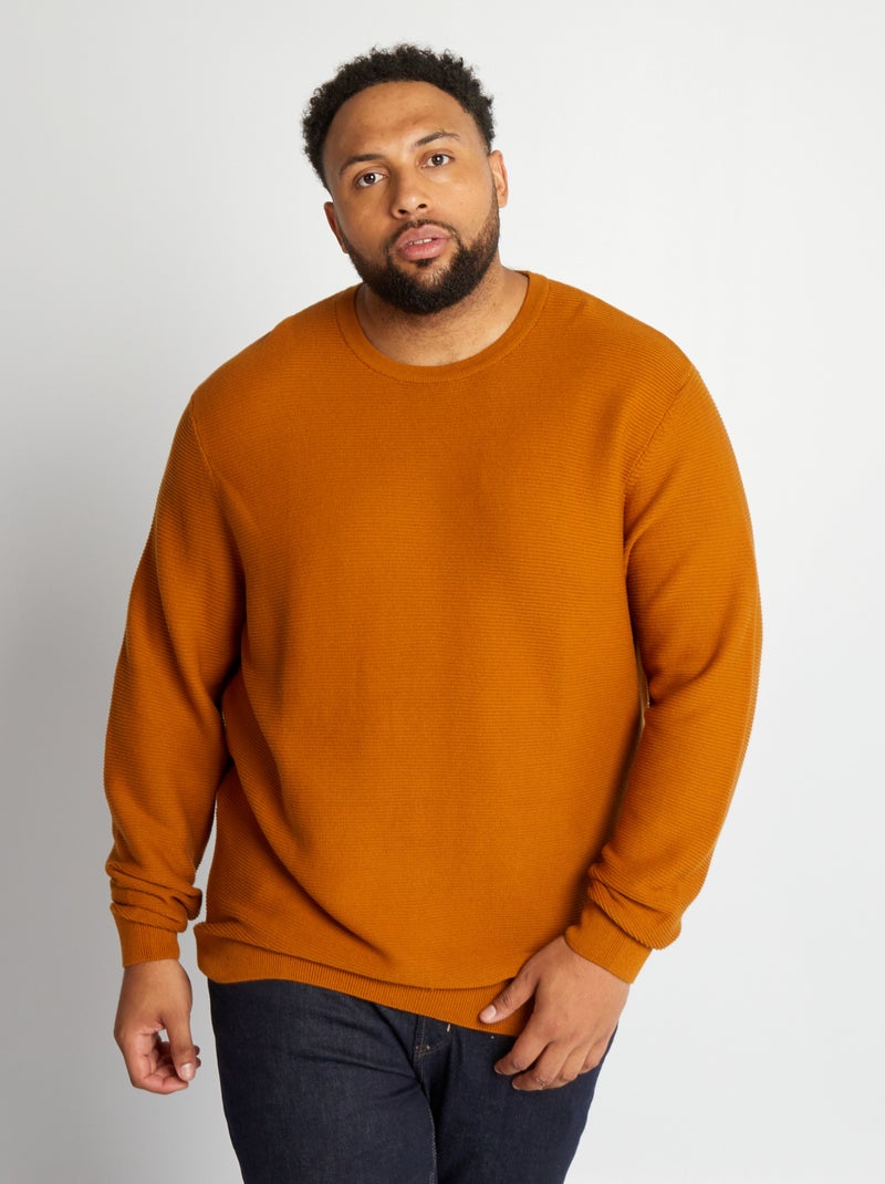 Pull à col rond en maille Jaune - Kiabi