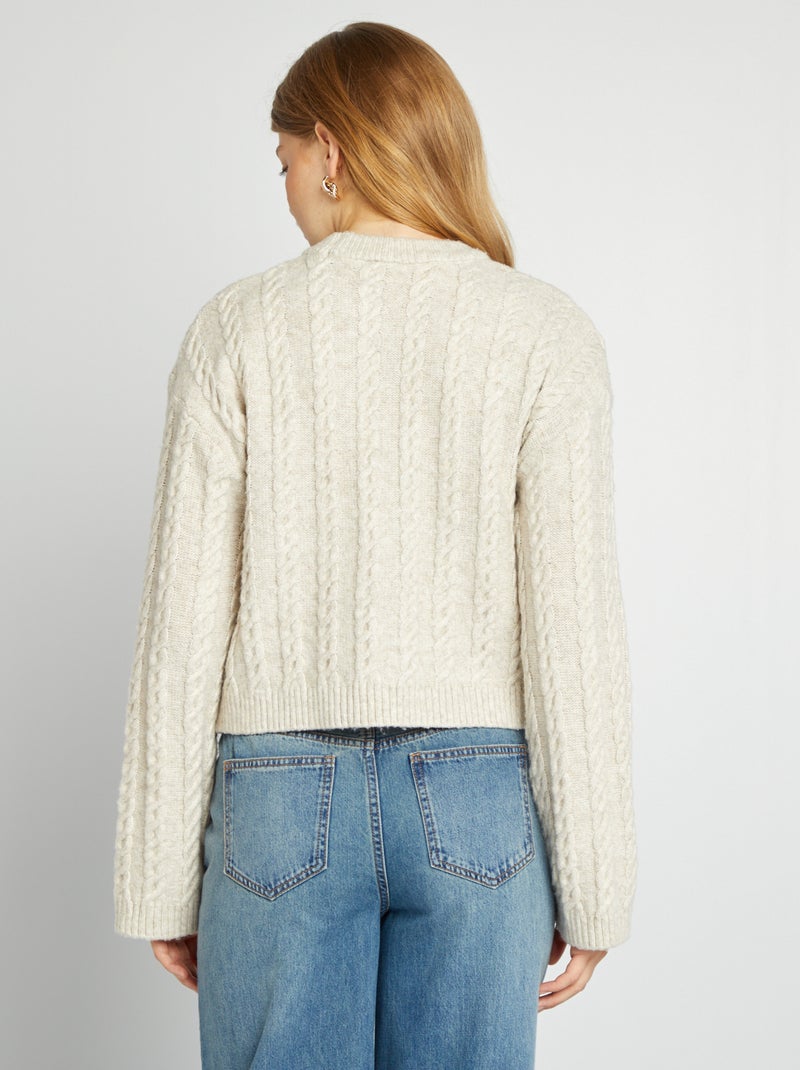 Pull à col rond en maille torsadée Beige - Kiabi
