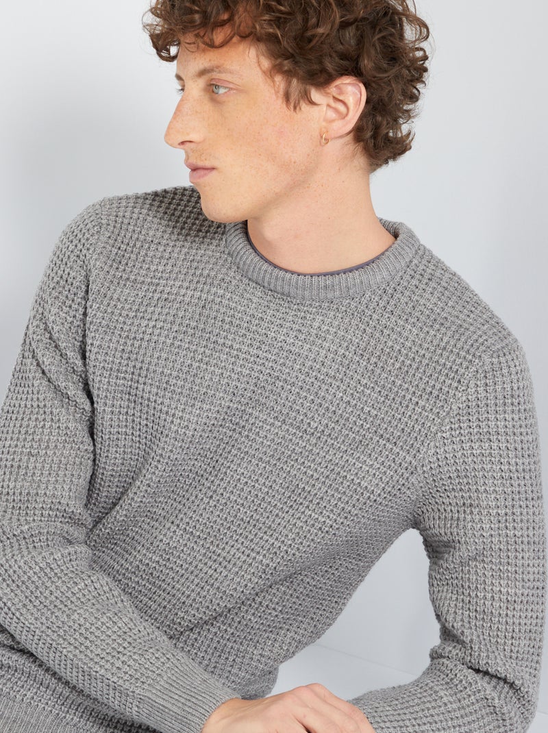 Pull à col rond en tricot GRIS - Kiabi