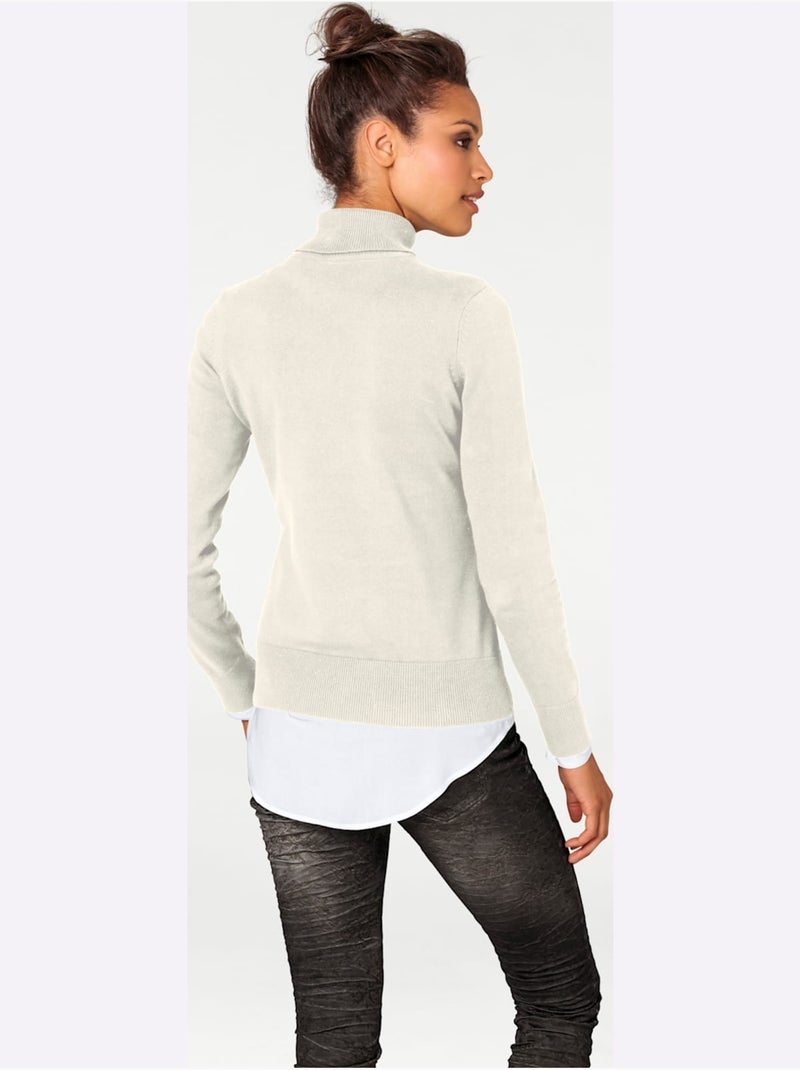 Pull à col roulé - taille standard - helline Blanc cassé - Kiabi