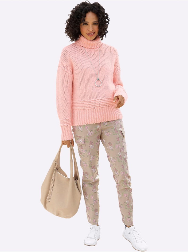 Pull à col roulé 13% laine - taille standard - helline Rose - Kiabi