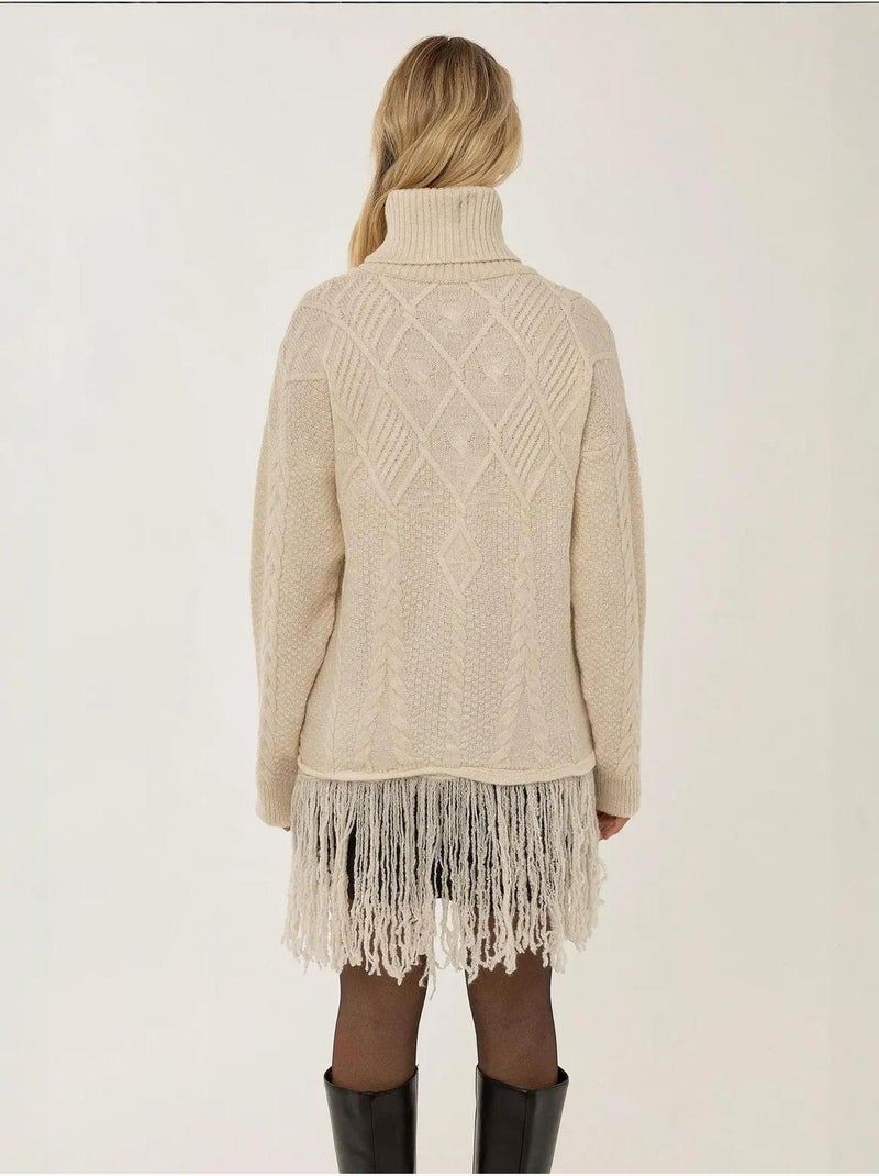 Pull à col roulé à pompons Crème - Kiabi