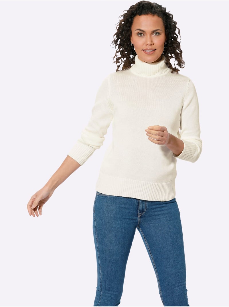 Pull à col roulé avec coton - taille standard - witt Blanc cassé - Kiabi