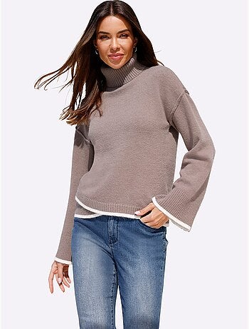 Pull à col roulé base asymétrique tendance - taille standard - helline