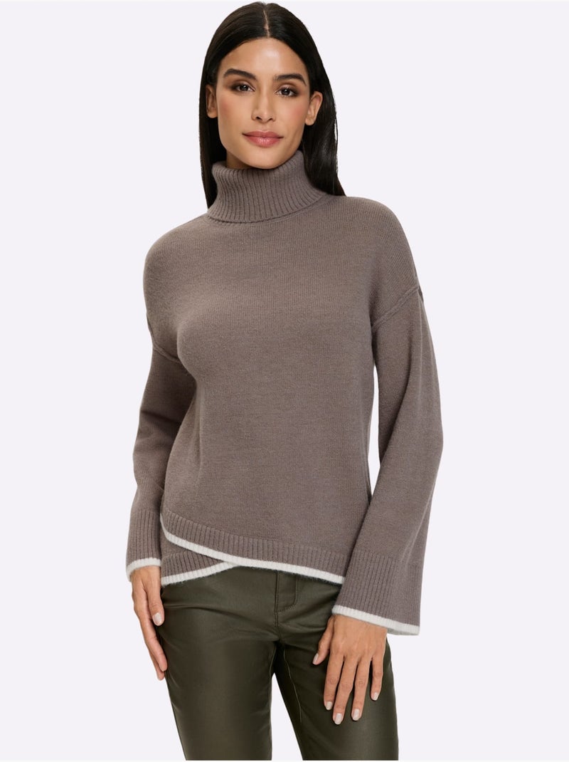 Pull à col roulé base asymétrique tendance - taille standard - helline Gris taupe - Kiabi