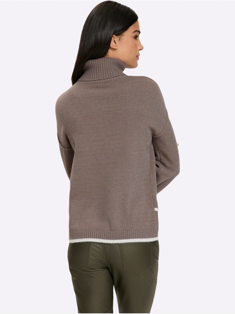 Pull à col roulé base asymétrique tendance - taille standard - helline Gris taupe - Kiabi