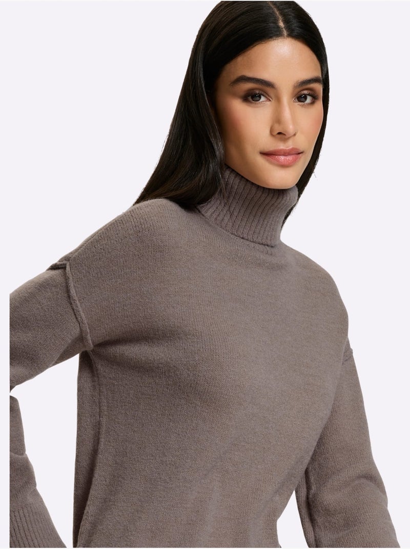 Pull à col roulé base asymétrique tendance - taille standard - helline Gris taupe - Kiabi