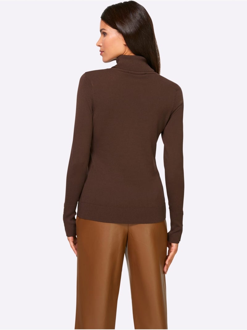 Pull à Col Roulé Col Roulé Flatteur - Taille Standard - Helline Marron/Choco - Kiabi
