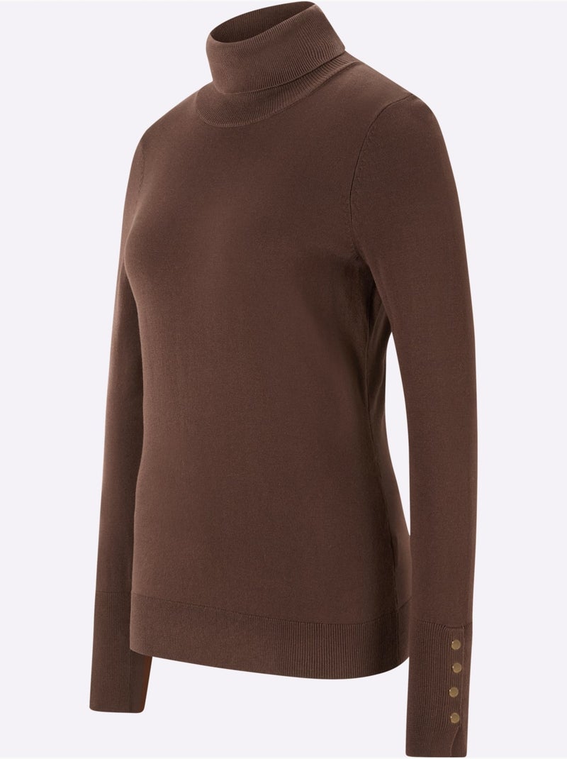 Pull à Col Roulé Col Roulé Flatteur - Taille Standard - Helline Marron/Choco - Kiabi