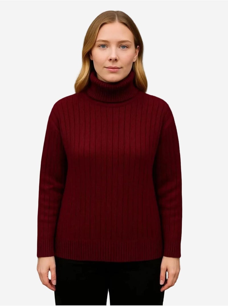 Pull à col roulé côtelé épais janes Rouge bordeaux - Kiabi