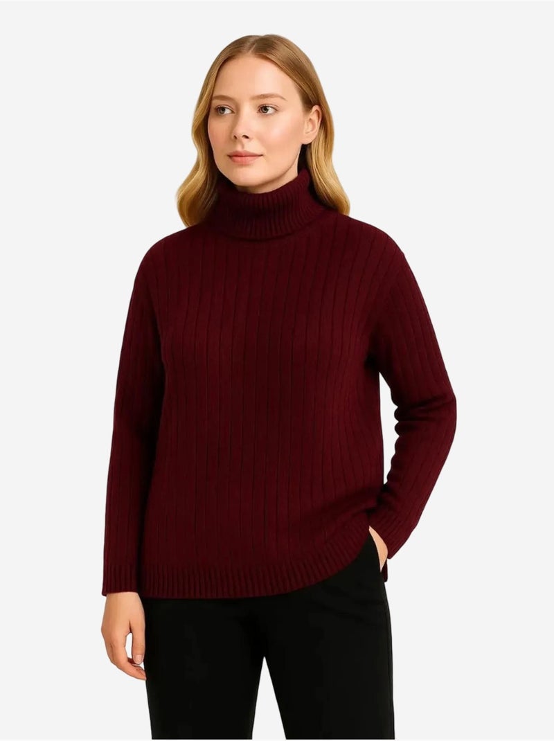 Pull à col roulé côtelé épais janes Rouge bordeaux - Kiabi