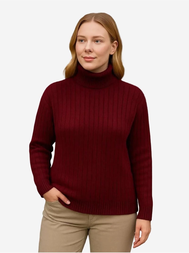 Pull à col roulé côtelé épais janes Rouge bordeaux - Kiabi