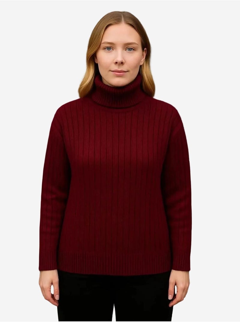 Pull à col roulé côtelé épais janes Rouge bordeaux - Kiabi