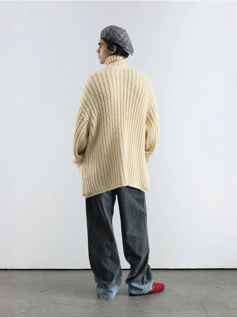 Pull à col roulé côtelé oversize giesto avec fermeture à boutons Ivoire - Kiabi