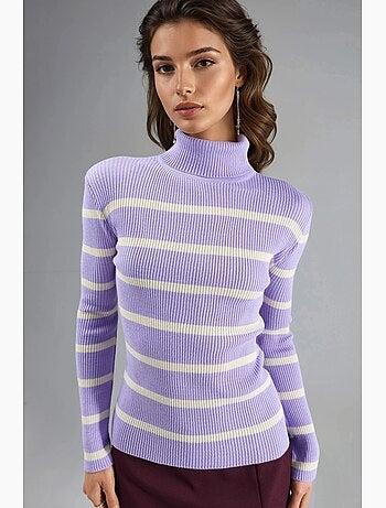 Pull à col roulé côtelé rayé my fashion