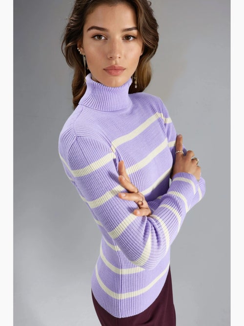 Pull à col roulé côtelé rayé my fashion - Kiabi