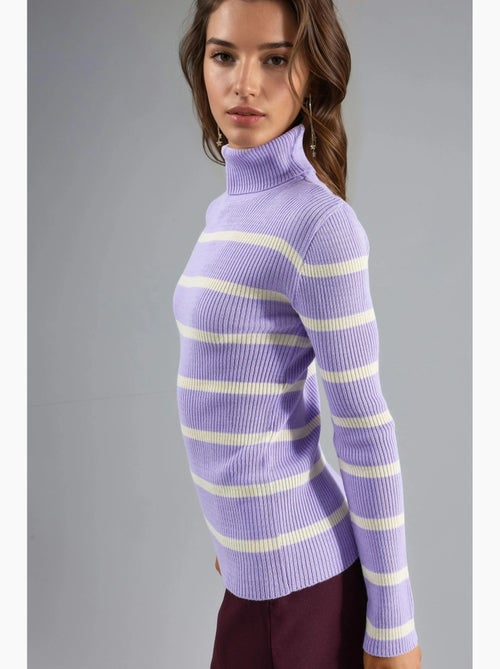 Pull à col roulé côtelé rayé my fashion - Kiabi