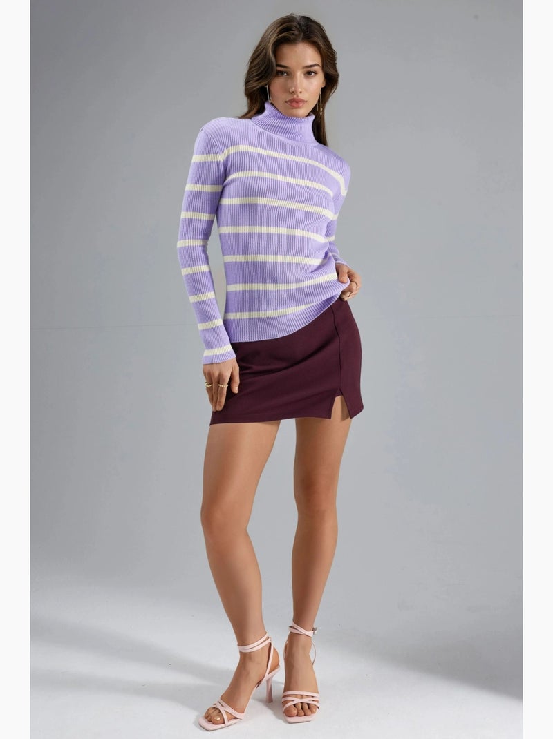 Pull à col roulé côtelé rayé my fashion Lavande - Kiabi