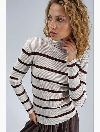 Pull à col roulé côtelé rayé my fashion