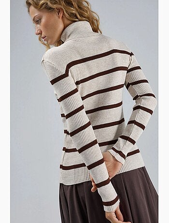 Pull à col roulé côtelé rayé my fashion
