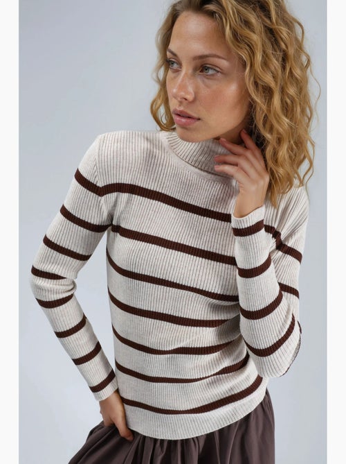 Pull à col roulé côtelé rayé my fashion - Kiabi