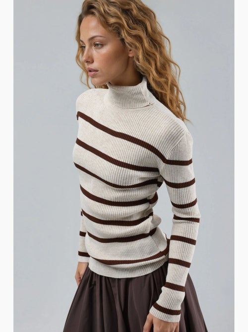 Pull à col roulé côtelé rayé my fashion - Kiabi