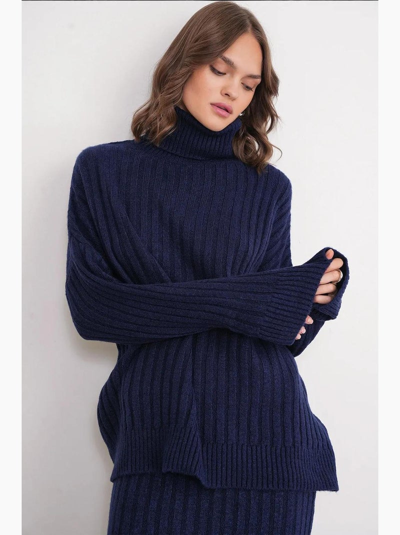 Pull à col roulé côtelé surdimensionné mixray Bleu marine - Kiabi