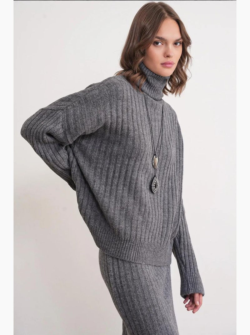 Pull à col roulé côtelé surdimensionné mixray Gris foncé - Kiabi