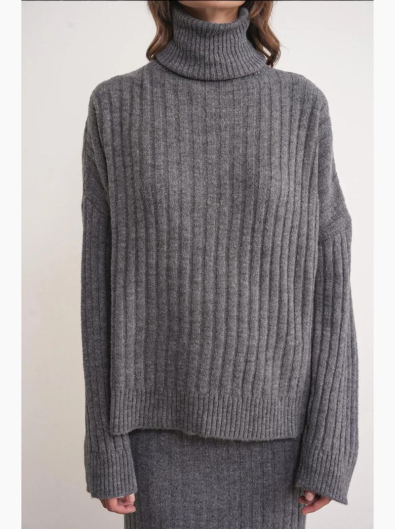 Pull à col roulé côtelé surdimensionné mixray Gris foncé - Kiabi