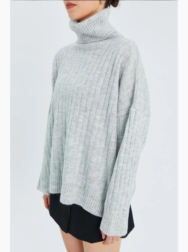 Pull à col roulé côtelé surdimensionné mixray Gris - Kiabi