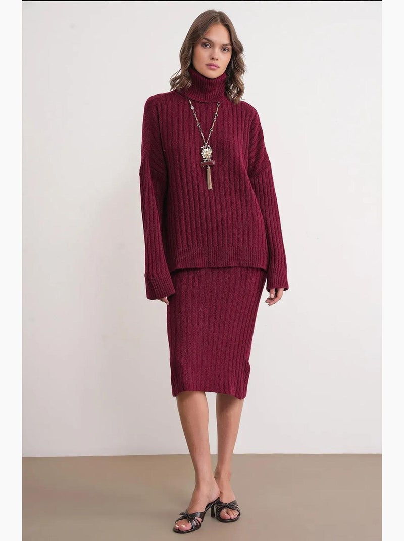 Pull à col roulé côtelé surdimensionné mixray Rouge bordeaux - Kiabi