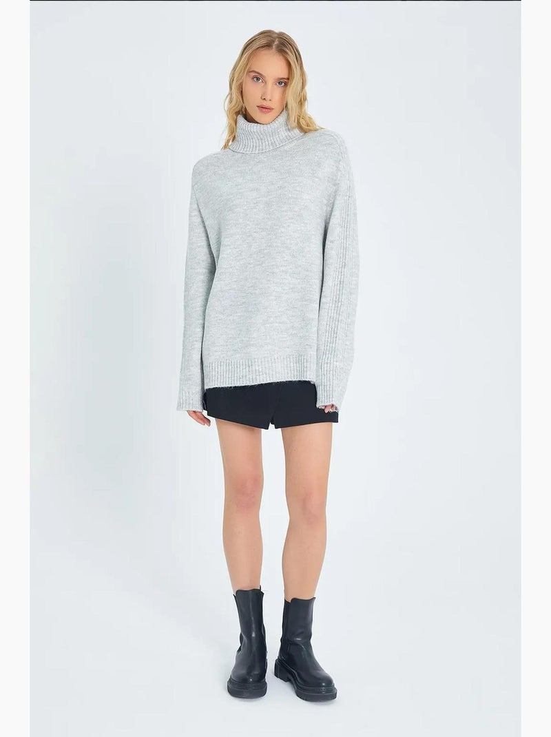 Pull à col roulé côtelé texturé mixray Gris - Kiabi