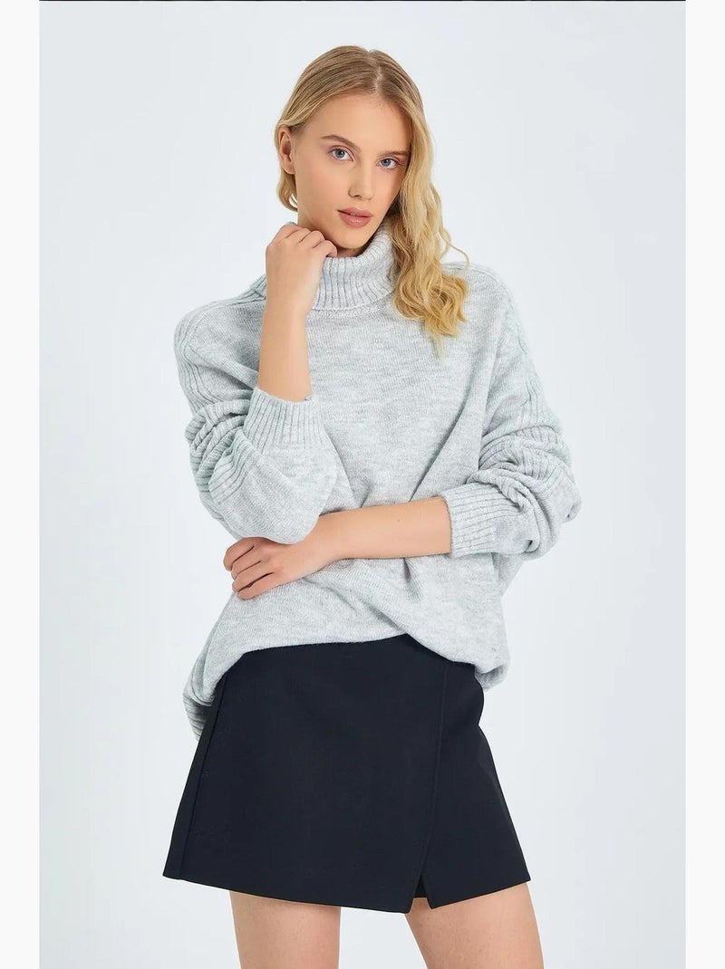 Pull à col roulé côtelé texturé mixray Gris - Kiabi