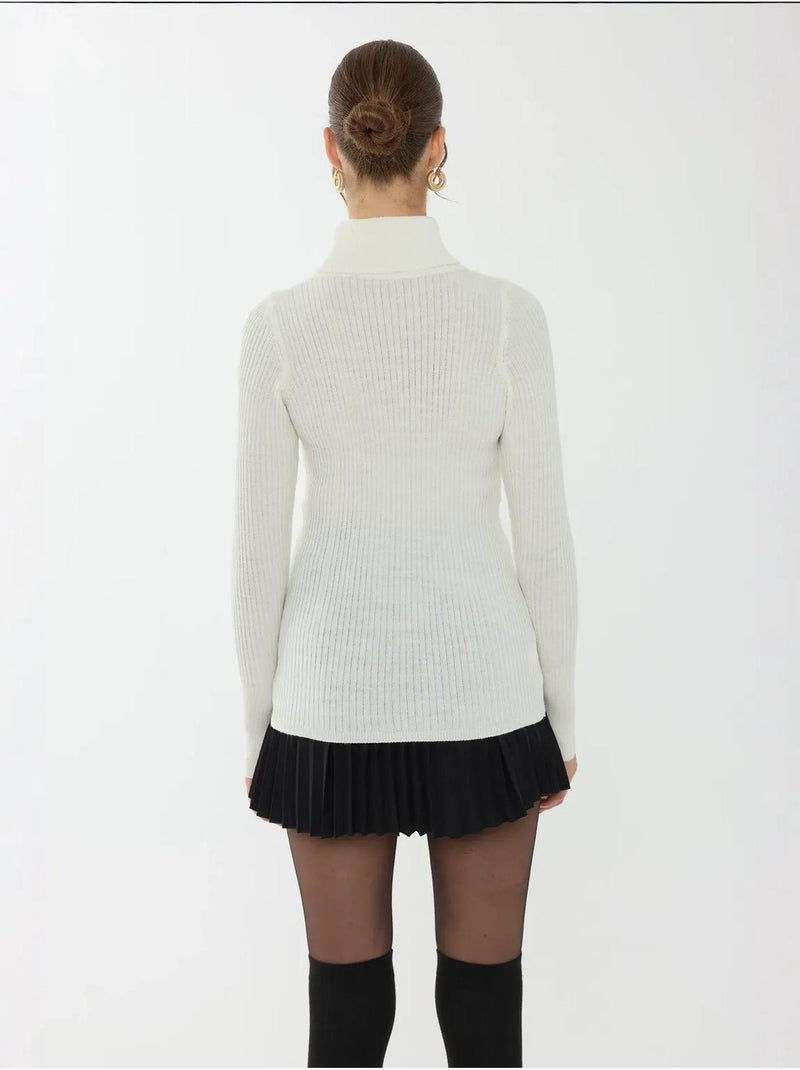 Pull à col roulé coupe slim Blanc - Kiabi