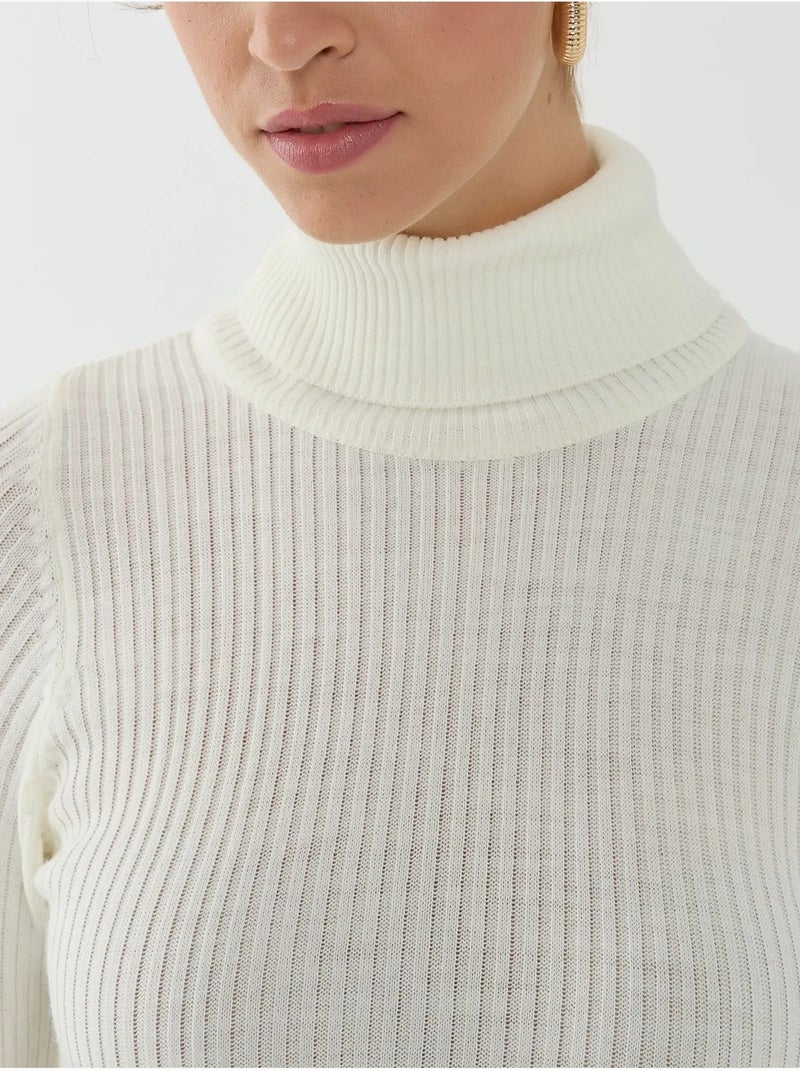 Pull à col roulé coupe slim Blanc - Kiabi