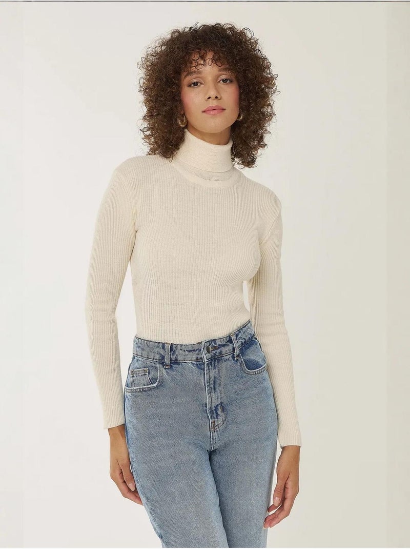 Pull à col roulé coupe slim Blanc - Kiabi