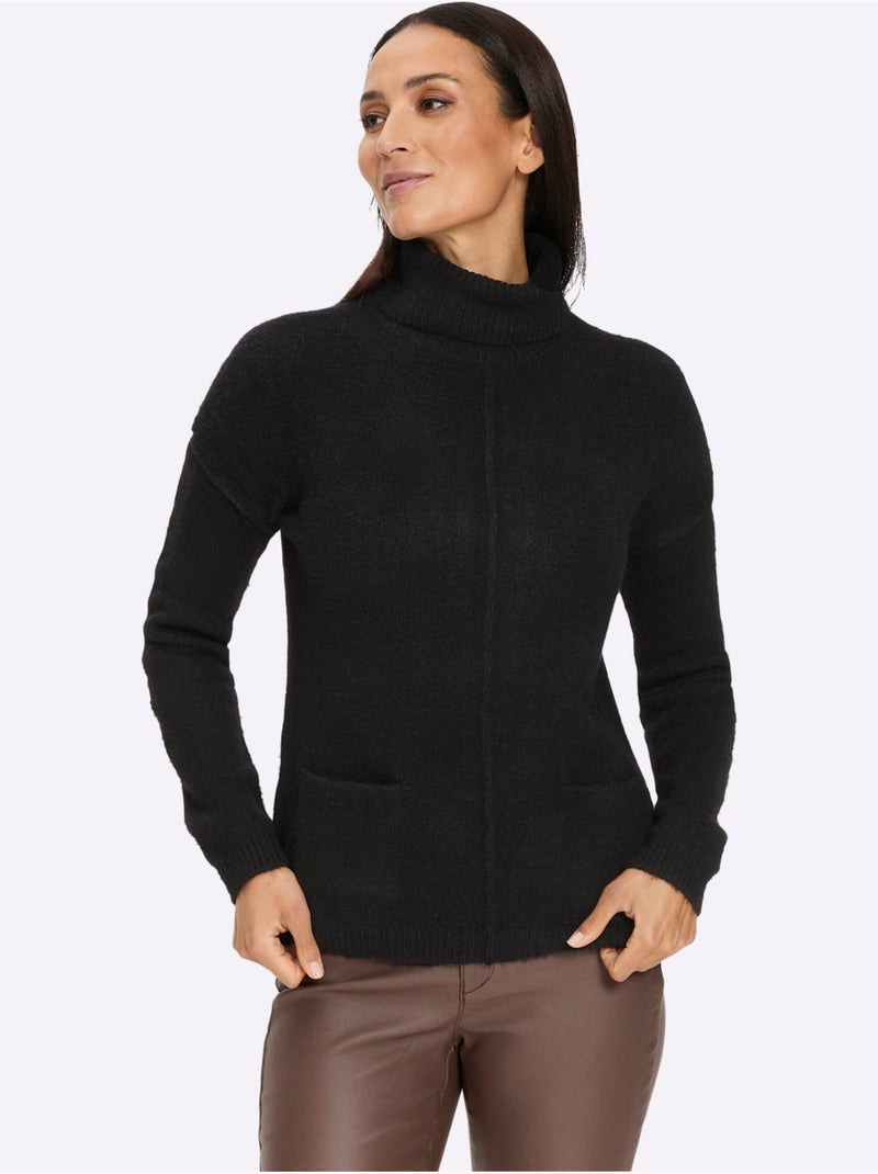 Pull à col roulé couture centrale devant - taille standard - helline Noir - Kiabi