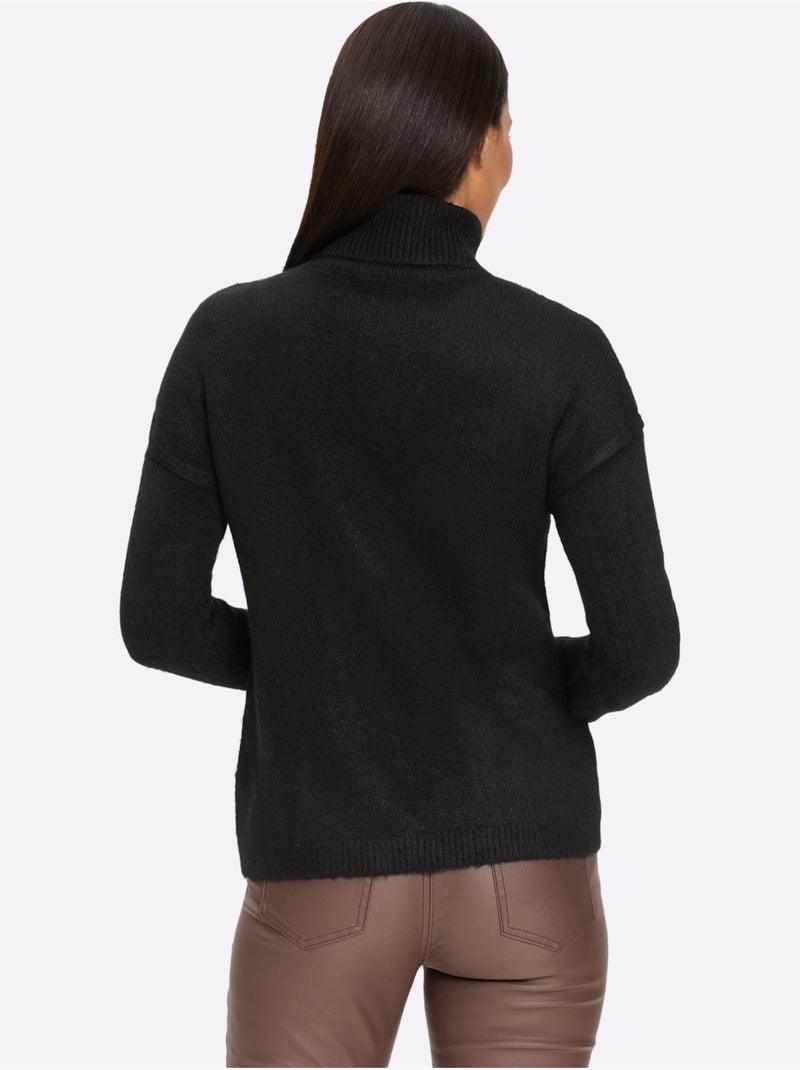 Pull à col roulé couture centrale devant - taille standard - helline Noir - Kiabi