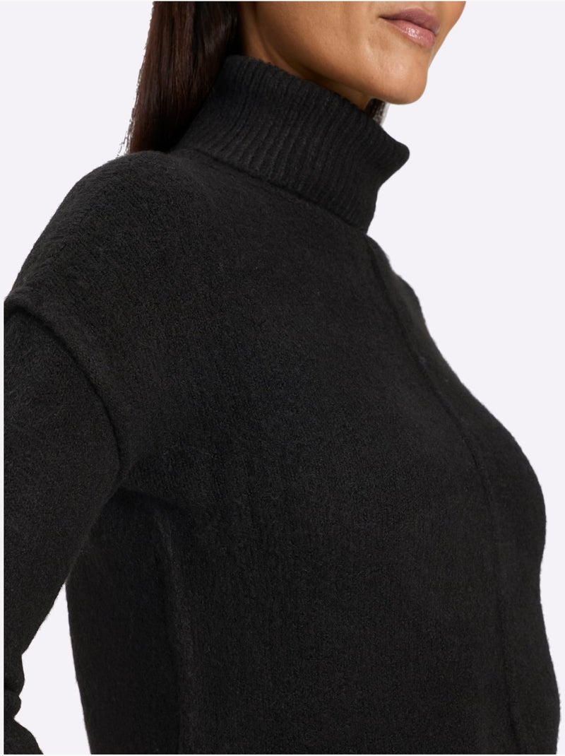 Pull à col roulé couture centrale devant - taille standard - helline Noir - Kiabi