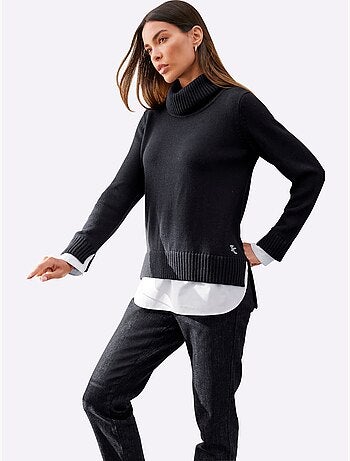 Pull à Col Roulé Empiècement Chemisier Manches Et Ourlet - Taille Standard - Helline