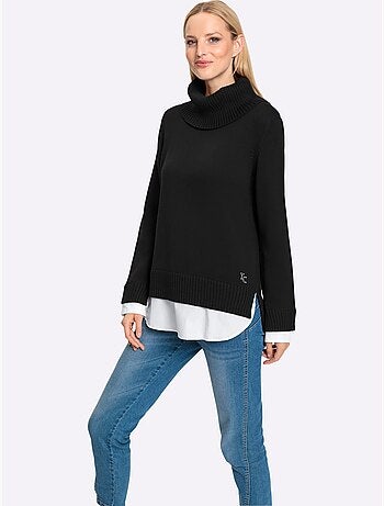 Pull à Col Roulé Empiècement Chemisier Manches Et Ourlet - Taille Standard - Helline