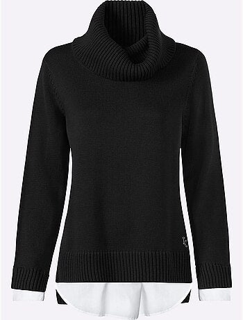 Pull à Col Roulé Empiècement Chemisier Manches Et Ourlet - Taille Standard - Helline